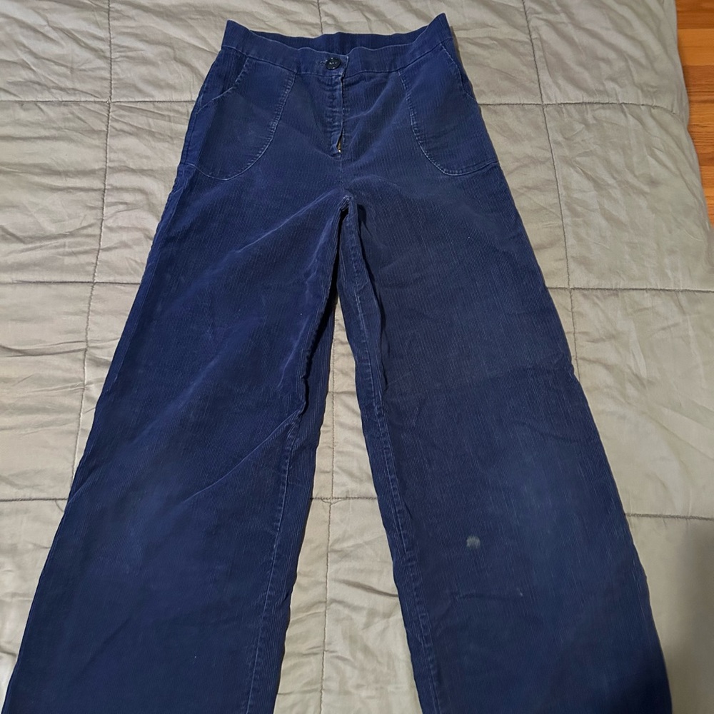 Vintage High Waisted Blue Corduroy Wide Leg Pants